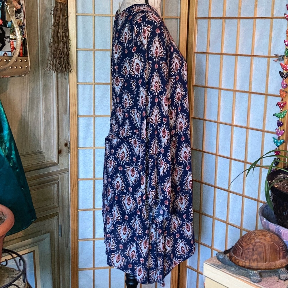 Boho Hippie Paisley Feather Motif Rayon Long Sleeve Dress by Mossimo - Picture 3 of 8